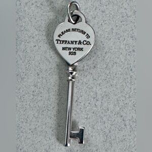 Tiffany & Co. Silver Heart Key Pendant Charm Please Return To Tiffany EUC